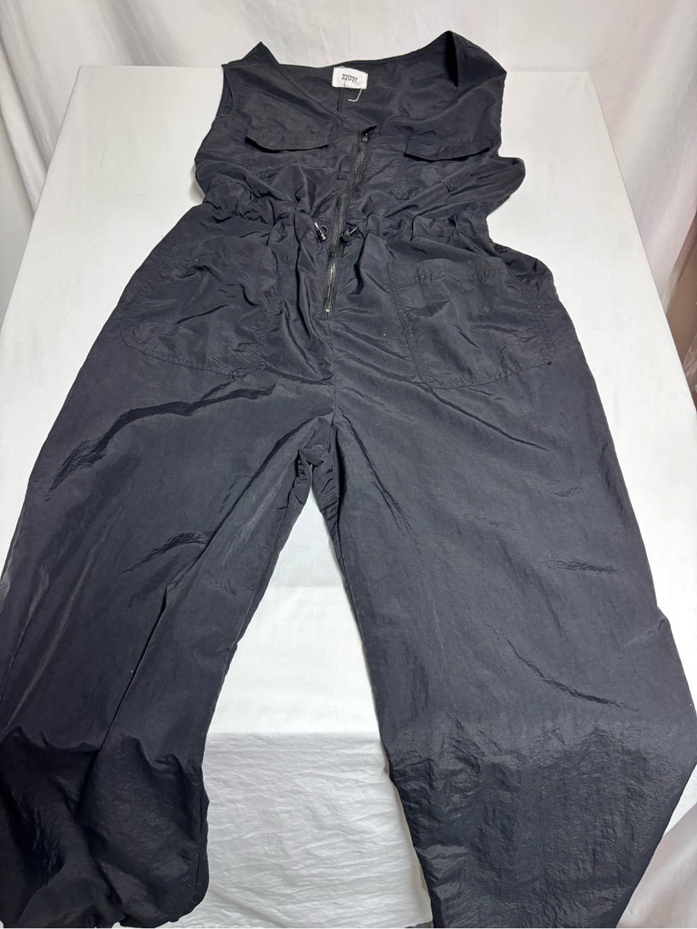 Madden NYC XL Black Nylon Utility Cargo Jumpsuit Sleeveless Drawstring Y2K